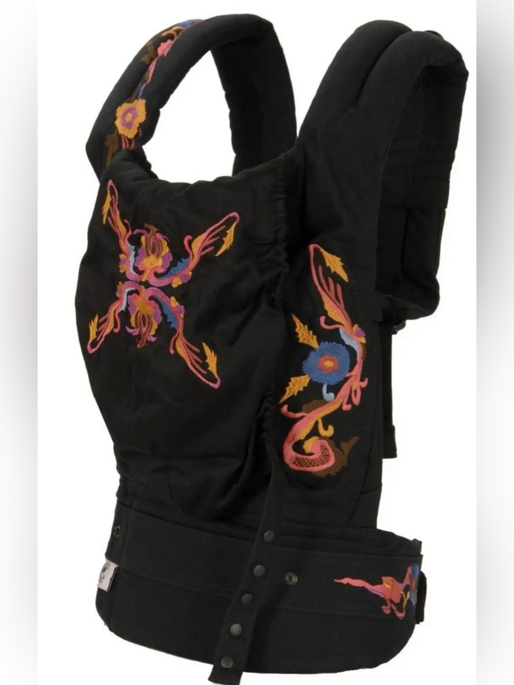 Black Embroidered Organic Ergo baby - Colorful Floral Design